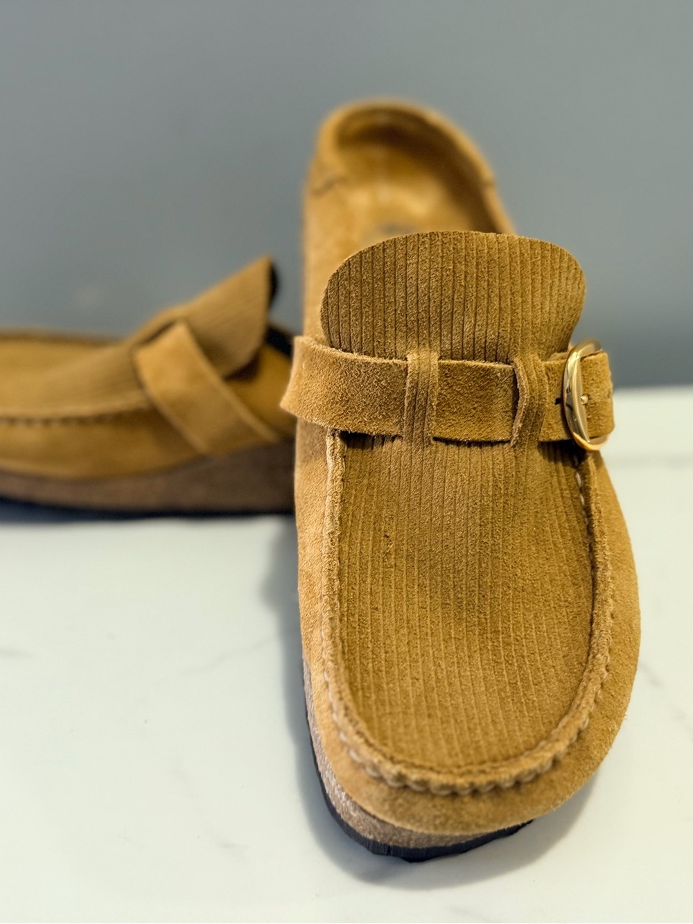 Birkenstock Buckley Suede Buckle Loafers in Tan